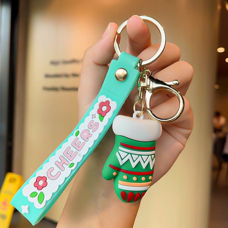 Wholesale Christmas Series Cartoon Elk Socks Silicone Keychain